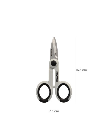 Tijeras Electricista 140 mm. Mango TPR No tension. Hojas Acero Inoxidable, Ergonomicas, Tijeras Cortar Cable, Pelacables