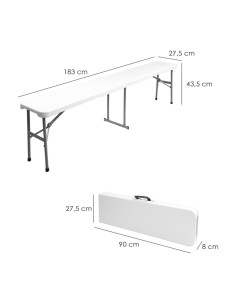 Banco Plegable Multifuncional, Portatil, Resistente,Multiusos 183x28x44 cm. Color Blanco 2