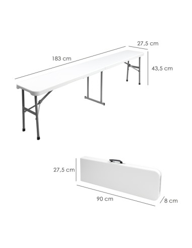 Banco Plegable Multifuncional, Portatil, Resistente,Multiusos 183x28x44 cm. Color Blanco