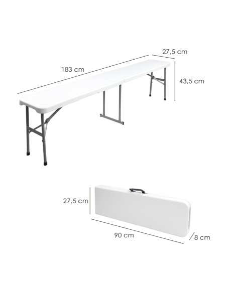 Banco Plegable Multifuncional, Portatil, Resistente,Multiusos 183x28x44 cm. Color Blanco