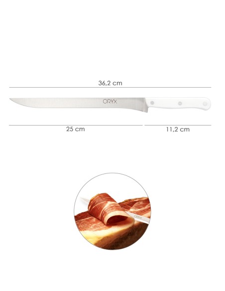 Cuchillo Husky Jamonero 25 cm. Hoja Acero Inoxidable, Cuchillo Jamon, Cuchillo Cortar Jamon Mango Ergonomico Blanco