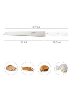 Cuchillo Husky Panero 21 cm. Hoja Acero Inoxidable, Cuchillo Pan , Cuchillo Cortar Pan Mango Ergonomico Blanco 2