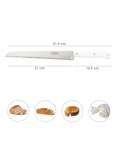 Cuchillo Husky Panero 21 cm. Hoja Acero Inoxidable, Cuchillo Pan , Cuchillo Cortar Pan Mango Ergonomico Blanco