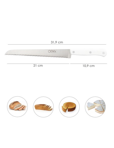 Cuchillo Husky Panero 21 cm. Hoja Acero Inoxidable, Cuchillo Pan , Cuchillo Cortar Pan Mango Ergonomico Blanco
