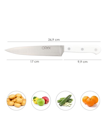 Cuchillo Husky Verduras 17 cm. Hoja Acero Inoxidable, Cuchillo Verduras, Cuchillo Cortar Verduras Mango Ergonomico Blanco