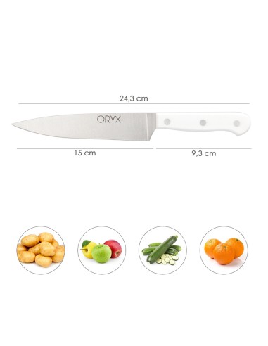 Cuchillo Husky Verduras 15 cm. Hoja Acero Inoxidable, Cuchillo Verduras, Cuchillo Cortar Verduras Mango Ergonomico Blanco
