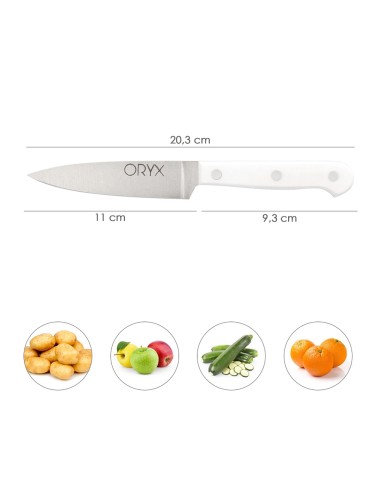 Cuchillo Husky Pelador 11 cm. Hoja Acero Inoxidable, Cuchillo Verduras, Cuchillo Cortar Verduras Mango Ergonomico Blanco