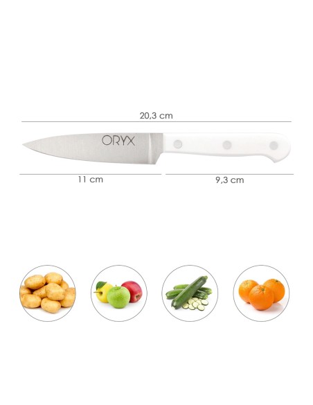 Cuchillo Husky Pelador 11 cm. Hoja Acero Inoxidable, Cuchillo Verduras, Cuchillo Cortar Verduras Mango Ergonomico Blanco