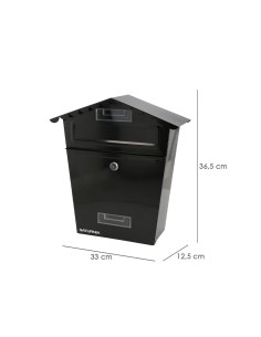 Buzon Exteriores House Negro 330 x 125 x 365 (Alt.) mm. Con Tejado, Acero Pintado. Buzon Pared, Buzon Cartas, Buzon Correos 2