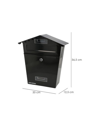 Buzon Exteriores House Negro 330 x 125 x 365 (Alt.) mm. Con Tejado, Acero Pintado. Buzon Pared, Buzon Cartas, Buzon Correos