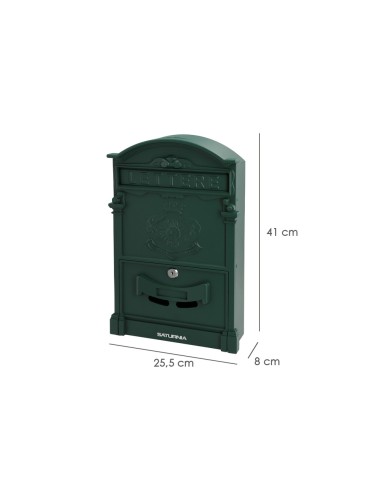 Buzon Jardín Aluminio Fundido Verde Palace 255 x 410 x 90 mm.