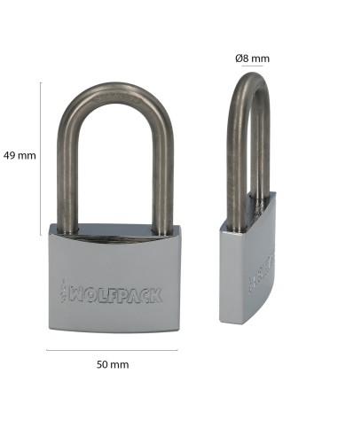 Candado Inoxidable Arco Largo 50mm.