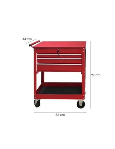 Carro Portaherramientas Metalico 86x44x99 cm. con 4 Cajones y 2 Bandejas