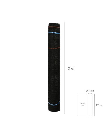 Malla Sombreo Negro 3,0 Metros Rollo 50 Metros, Reduce Radiación, Protección Jardín y Terraza, Regula Temperatura, Color Negro