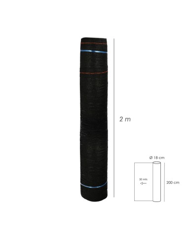 Malla Sombreo Negro 2,0 Metros Rollo 50 Metros, Reduce Radiación, Protección Jardín y Terraza, Regula Temperatura, Color Negro