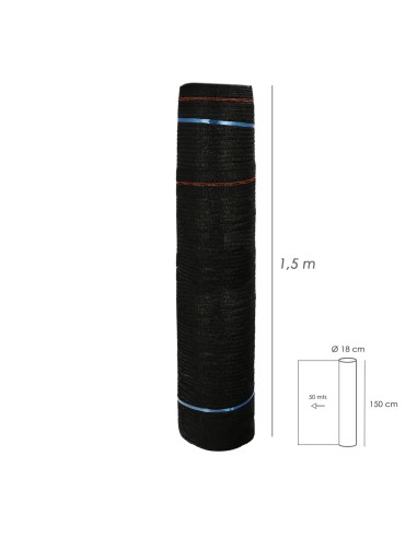 Malla Sombreo Negro 1,5 Metros Rollo 50 Metros, Reduce Radiación, Protección Jardín y Terraza, Regula Temperatura, Color Negro