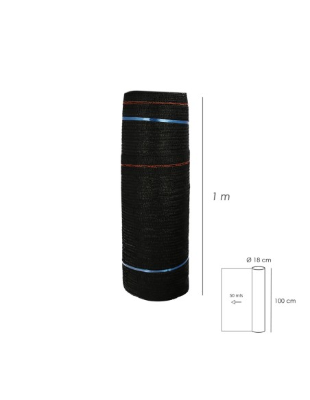 Malla Sombreo Negro 1,0 Metro Rollo 50 Metros, Reduce Radiación, Protección Jardín y Terraza, Regula Temperatura, Color Negro