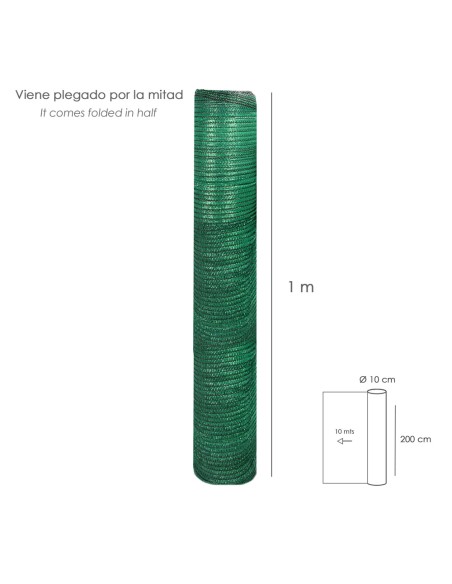 Malla Sombreo Rollo 2,0 x 10 Metros, Reduce Radiación, Protección Jardín y Terraza, Regula Temperatura, Color Verde Claro