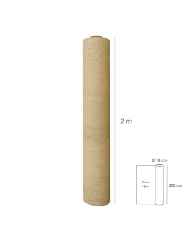 Malla Sombreo Rollo 2 x 50 metros, Reduce Radiación, Protección Jardín y Terraza, Regula Temperatura, Color Beige