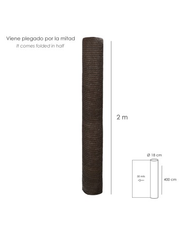 Malla Sombreo Rollo 4 x 50 metros, Reduce Radiación, Protección Jardín y Terraza, Regula Temperatura, Color Marrón