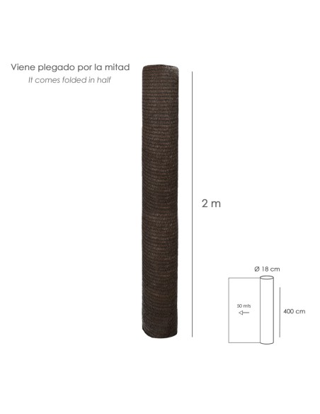 Malla Sombreo Rollo 4 x 50 metros, Reduce Radiación, Protección Jardín y Terraza, Regula Temperatura, Color Marrón