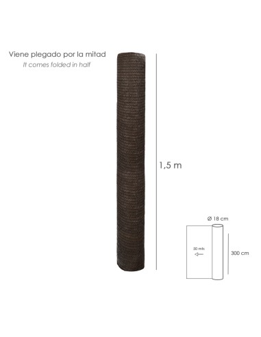 Malla Sombreo Rollo 3,0 x 50 metros, Reduce Radiación, Protección Jardín y Terraza, Regula Temperatura, Color Marrón