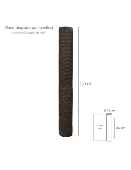 Malla Sombreo Rollo 3,0 x 50 metros, Reduce Radiación, Protección Jardín y Terraza, Regula Temperatura, Color Marrón