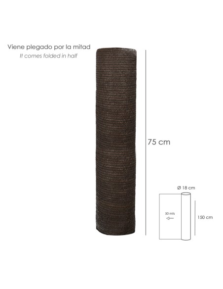 Malla Sombreo Rollo 1,5 x 50 metros, Reduce Radiación, Protección Jardín y Terraza, Regula Temperatura, Color Marrón
