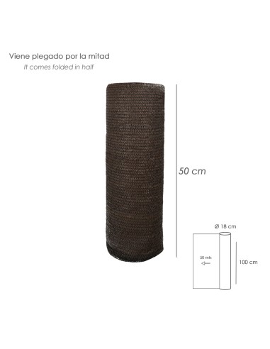 Malla Sombreo Rollo 1 x 50 metros, Reduce Radiación, Protección Jardín y Terraza, Regula Temperatura, Color Marrón