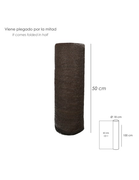 Malla Sombreo Rollo 1 x 50 metros, Reduce Radiación, Protección Jardín y Terraza, Regula Temperatura, Color Marrón