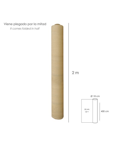Malla Sombreo Rollo 4 x 50 metros, Reduce Radiación, Protección Jardín y Terraza, Regula Temperatura, Color Beige