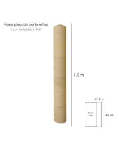 Malla Sombreo Rollo 3.0 x 50 metros, Reduce Radiación, Protección Jardín y Terraza, Regula Temperatura, Color Beige