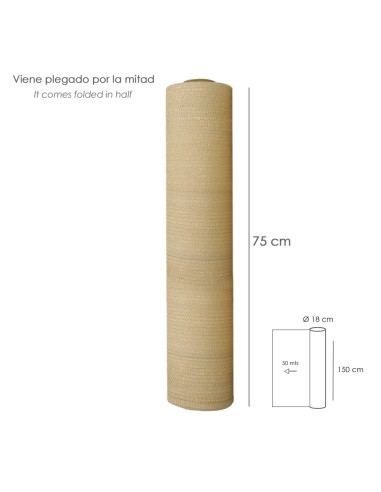 Malla Sombreo Rollo 1.5 x 50 metros, Reduce Radiación, Protección Jardín y Terraza, Regula Temperatura, Color Beige