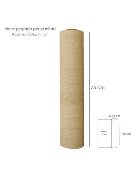 Malla Sombreo Rollo 1.5 x 50 metros, Reduce Radiación, Protección Jardín y Terraza, Regula Temperatura, Color Beige