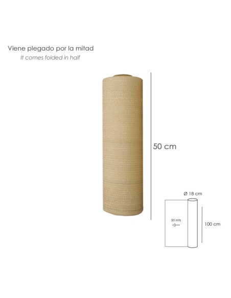 Malla Sombreo Rollo 1.0 x 50 metros, Reduce Radiación, Protección Jardín y Terraza, Regula Temperatura, Color Beige