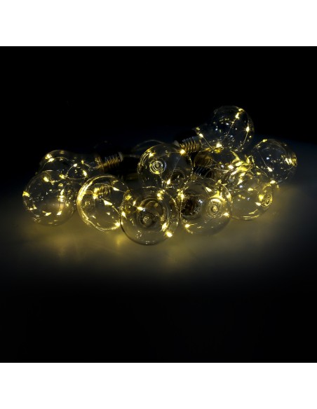 Guirnalda Solar 10 Bombillas / 50 Micro Leds Luz Calida. Bateria Recargable Uso en Exteriores / Interiores Ip44