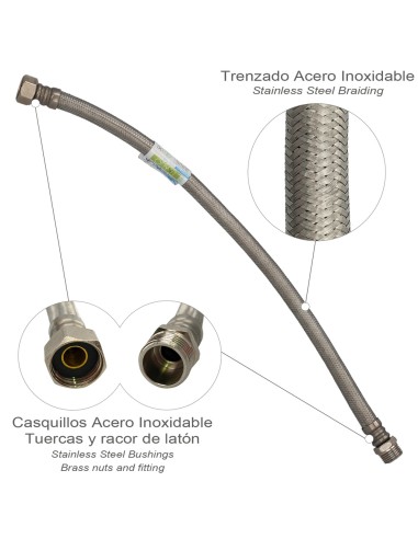 Latiguillo Flexible Reforzado Acero Inoxidable Termo Macho 1/2" - Hembra 1/2" Longitud 500 mm