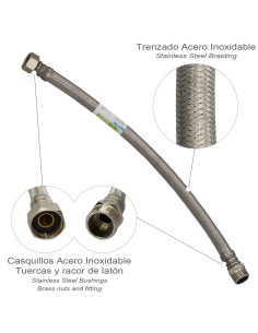 Latiguillo Flexible Reforzado Acero Inoxidable Termo Macho 1/2" - Hembra 1/2" Longitud 400 mm 2