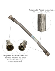 Latiguillo Flexible Reforzado Acero Inoxidable Termo Macho 1/2" - Hembra 1/2" Longitud 300 mm 2