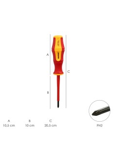 Destornillador Phillips Aislado Certificado VDE 1.000 V. Medida PH 2 - 6,0 x 100 mm. Destornillador Seguridad Electricista 2