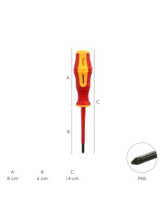 Destornillador Phillips Aislado Certificado VDE 1.000 V. Medida PH 0 - 3,0 x 60 mm. Destornillador Seguridad Electricista 2