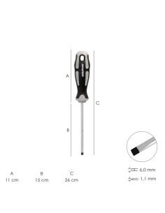Destornillador Plano Vaciado Acero S2 Mango TPR Bimaterial. Medida 1,2 x Ø 6,0 x 150 mm. DIN5265 2