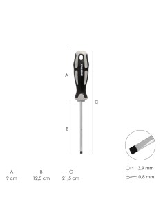 Destornillador Plano Vaciado Acero S2 Mango TPR Bimaterial. Medida 0,8 x Ø 4,0 x 125 mm. DIN5265 2