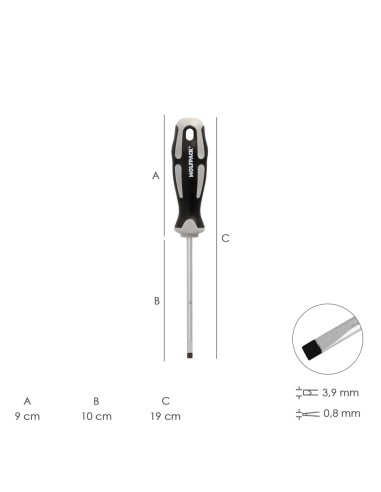 Destornillador Plano Vaciado Acero S2 Mango TPR Bimaterial. Medida 0,8 x Ø 4,0 x 100 mm. DIN5265