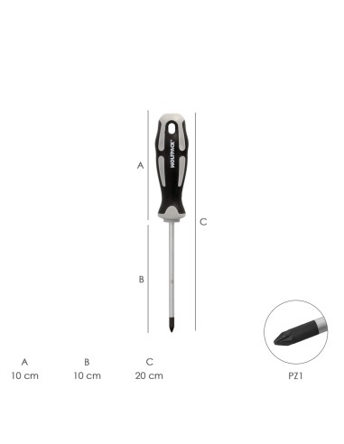 Destornillador Pozidriv Acero S2 Mango TPR Bimaterial. Medida PZ 1 x Ø 5 x 100 mm. DIN5262.
