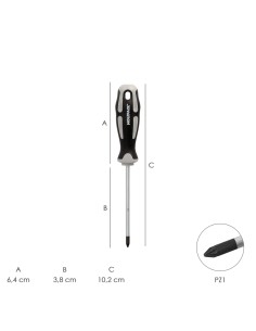 Destornillador Pozidriv Acero S2 Mango TPR Bimaterial. Medida PZ 1 x Ø 5 x 38 mm. DIN5262. 2