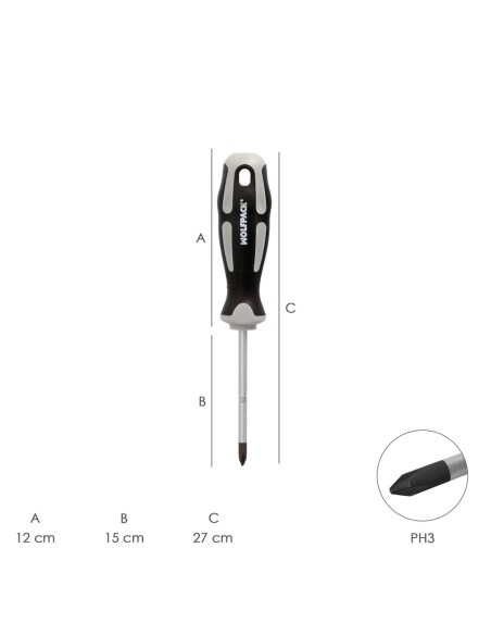 Destornillador Phillips Acero S2 Mango TPR Bimaterial. Medida PH 3 x Ø 8,0 x 150 mm. DIN5262.