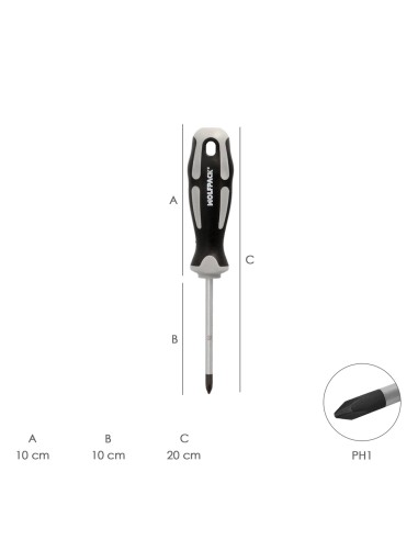 Destornillador Phillips Acero S2 Mango TPR Bimaterial. Medida PH 1 x Ø 5,0 x 100 mm. DIN5262.