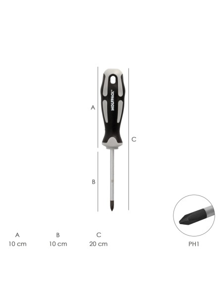 Destornillador Phillips Acero S2 Mango TPR Bimaterial. Medida PH 1 x Ø 5,0 x 100 mm. DIN5262.