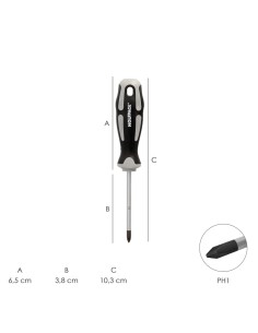 Destornillador Phillips Acero S2 Mango TPR Bimaterial. Medida PH 1 x Ø 5,0 x 38 mm. DIN5262. 2